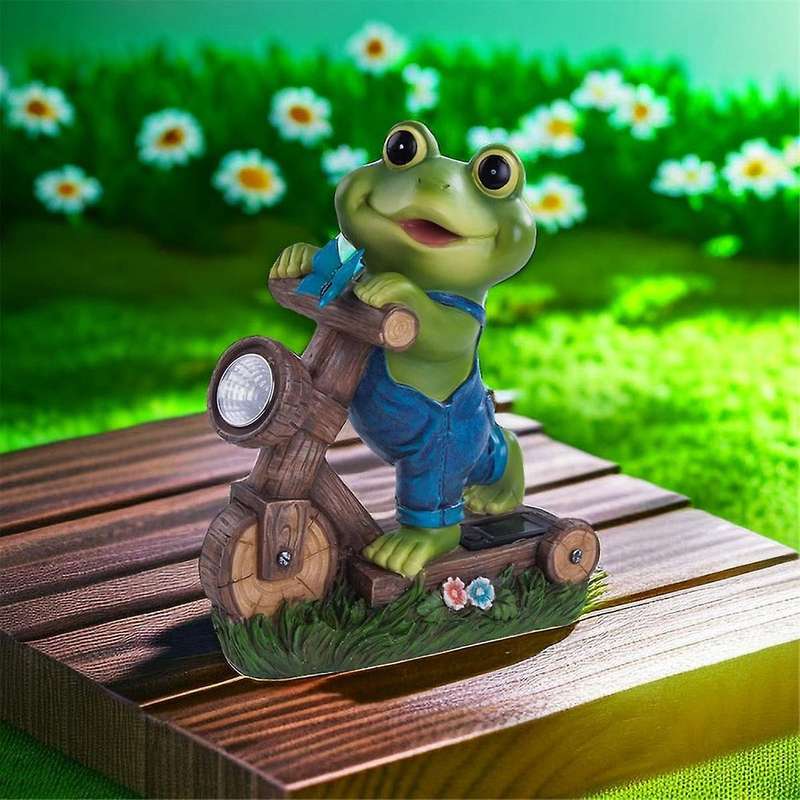 Frog Cycling Model Garden Solar Frog Decorations Frog with Solar Lamps Lawn Ornament with Solar Lig