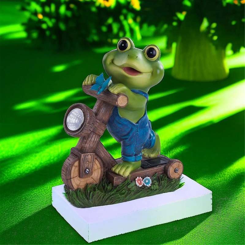 Frog Cycling Model Garden Solar Frog Decorations Frog with Solar Lamps Lawn Ornament with Solar Lig