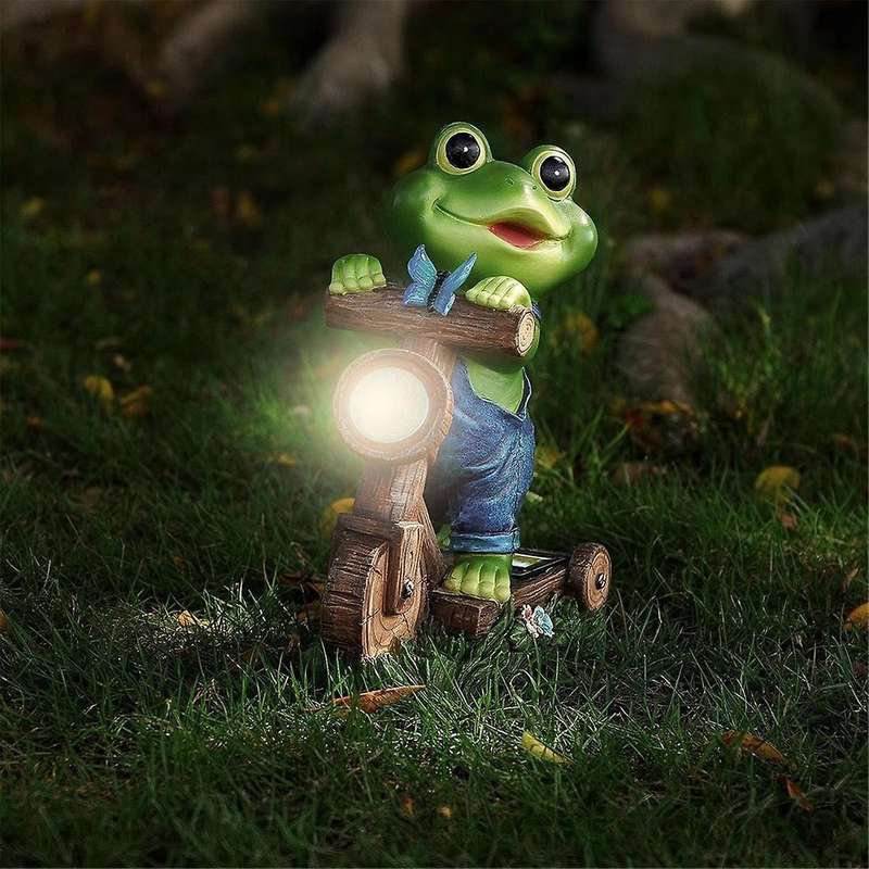 Frog Cycling Model Garden Solar Frog Decorations Frog with Solar Lamps Lawn Ornament with Solar Lig