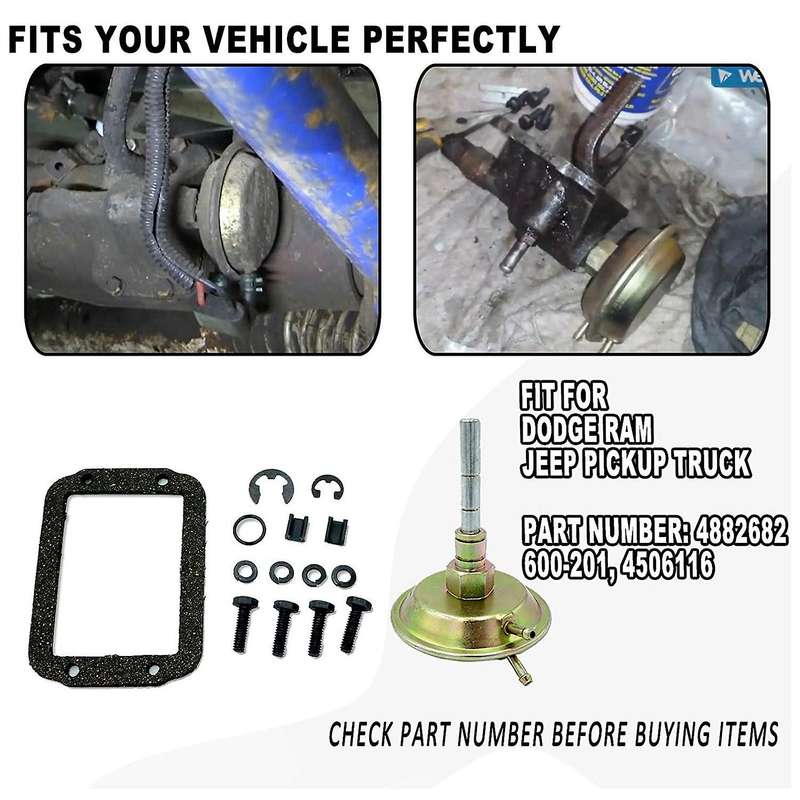 Front Axle 4WD Vacuum Actuator Shift Kit for 91-95 90-02 Ram 1500 2500 3500 600202 4506116 Pickup Tr