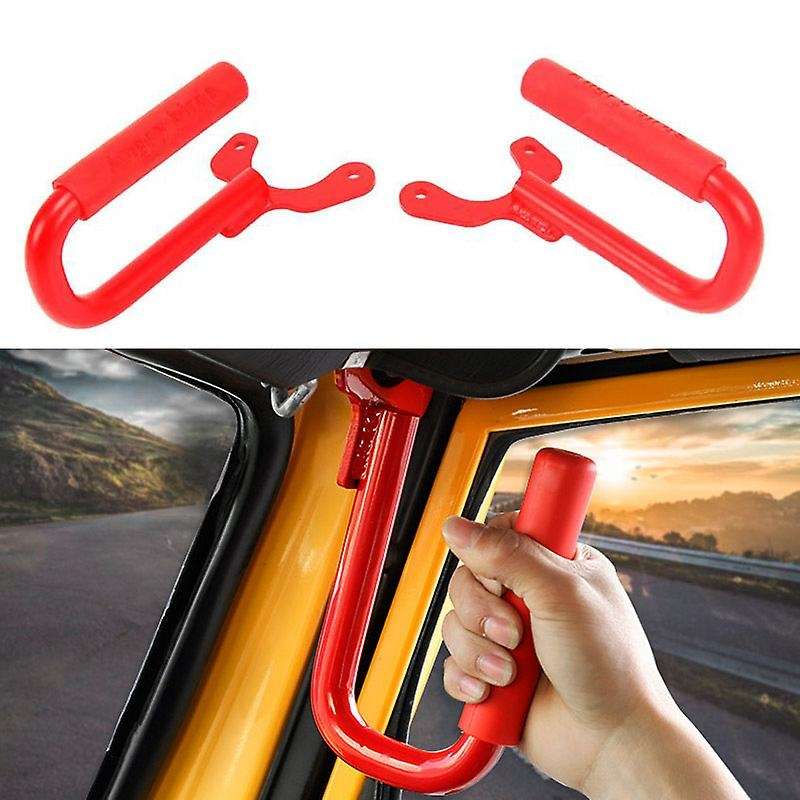 Front Armrest Grab Handle Bar Cover Kit Red Solid Steel Front Grab Handles Compatible for TJ 1997-20