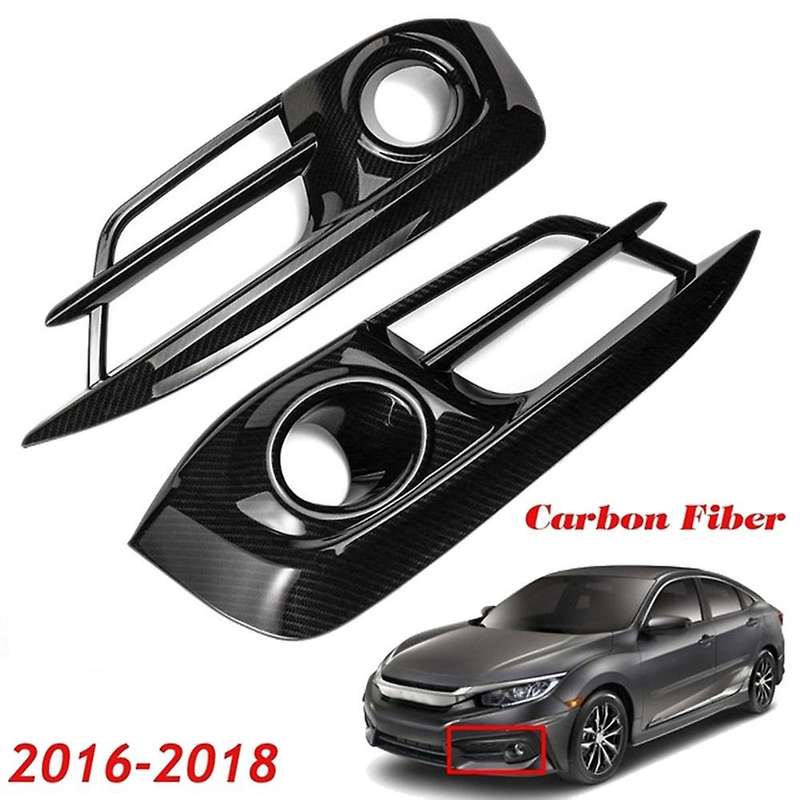 Front Bumper Fog Light Cover Trim Overlay Molding Fog Lamp Grille for 10Th 2016 2017 2018 Carbon Fib