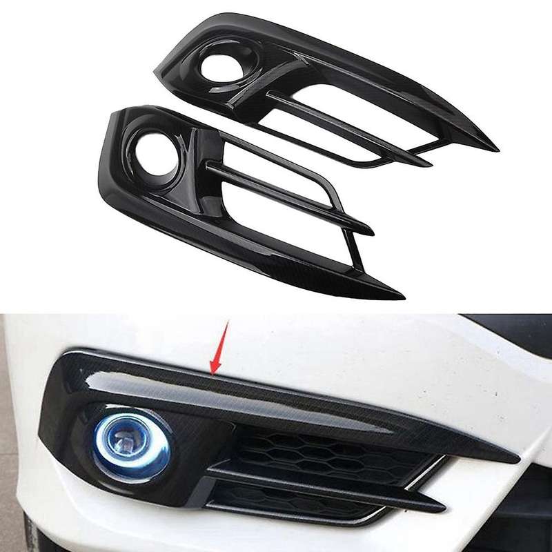 Front Bumper Fog Light Cover Trim Overlay Molding Fog Lamp Grille for 10Th 2016 2017 2018 Carbon Fib