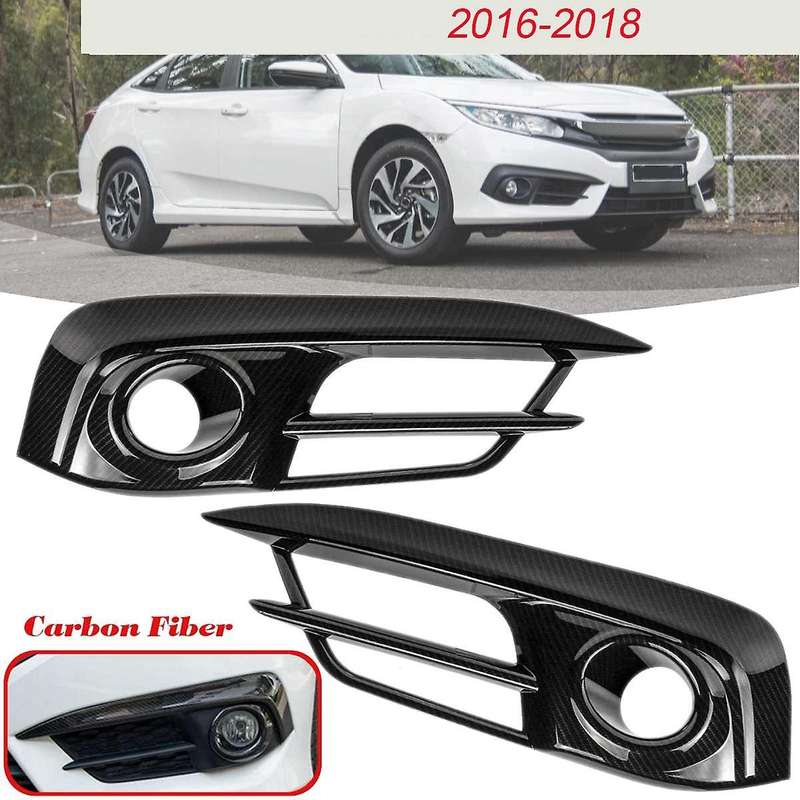 Front Bumper Fog Light Cover Trim Overlay Molding Fog Lamp Grille for 10Th 2016 2017 2018 Carbon Fib