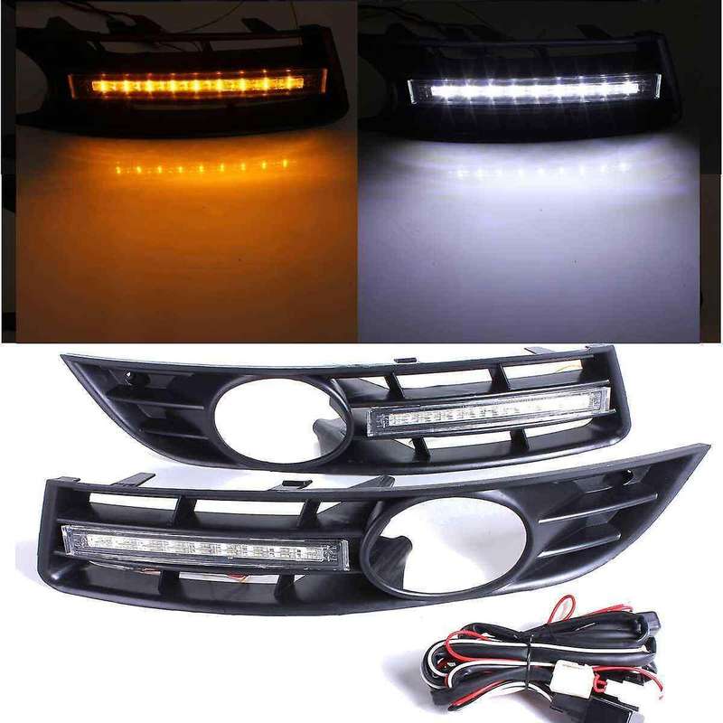 Front Bumper Fog Light Grilles + Drl Led for B6 2007-2011 Waterproof