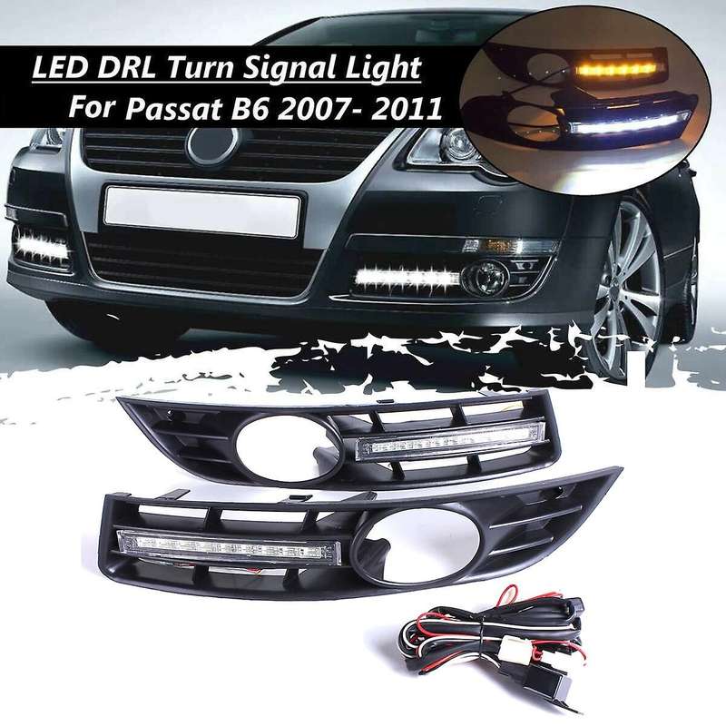 Front Bumper Fog Light Grilles + Drl Led for B6 2007-2011 Waterproof