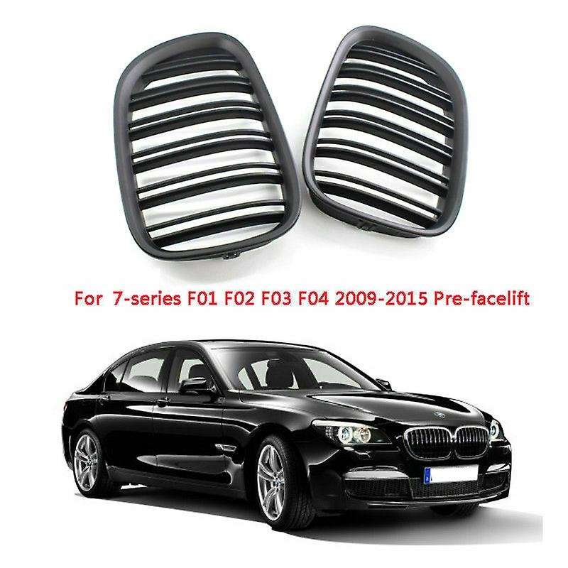 Front Bumper Grill Double Slat Grille for F01 F02 7-SERIES 730D 740I 750I 09-15(Matte Black)