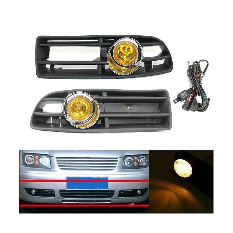 Front Bumper Grill Fog Light for MK4 1998-2004 with LED Fog Lamp Day Running Light Yellow