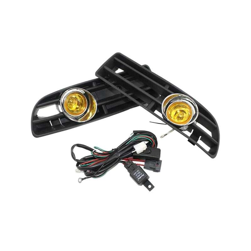 Front Bumper Grill Fog Light for MK4 1998-2004 with LED Fog Lamp Day Running Light Yellow