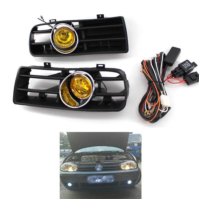 Front Bumper Grill Yellow Fog Light for -Mk4 Golf 1998-2004 with LED Fog Lamp Day Running Light