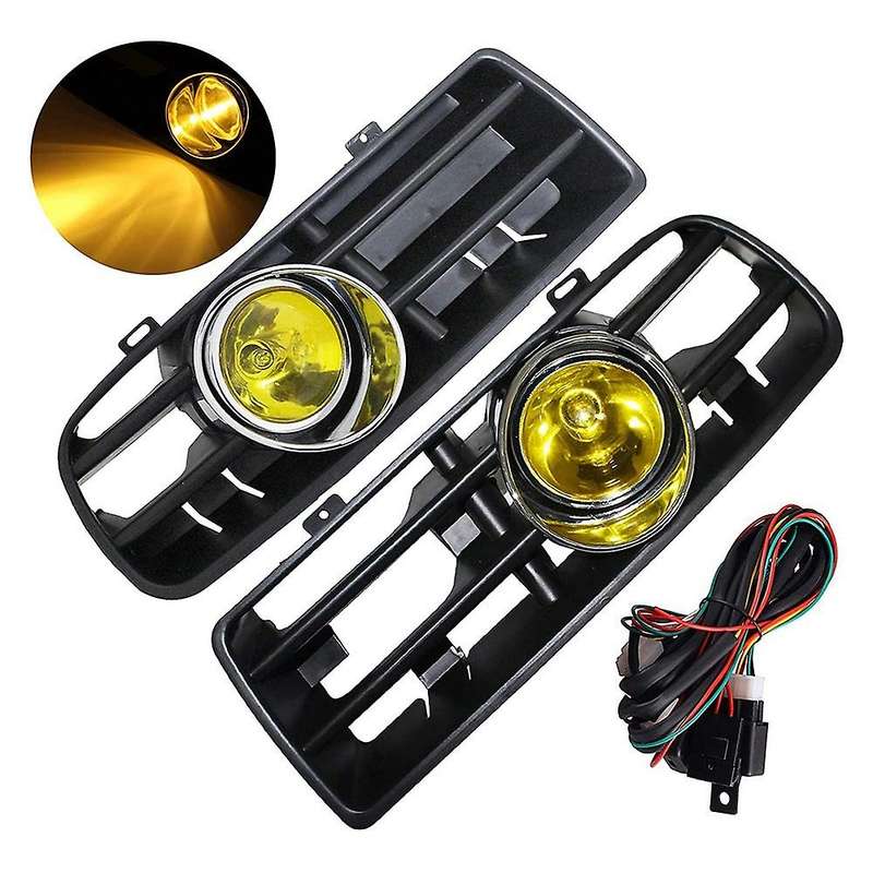 Front Bumper Grill Yellow Fog Light for -Mk4 Golf 1998-2004 with LED Fog Lamp Day Running Light