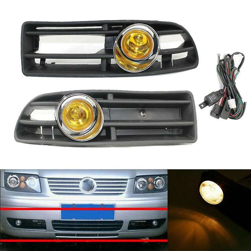 Front Bumper Grill Yellow Fog Light for MK4 1998-2004 with LED Fog Lamp Day Running Light
