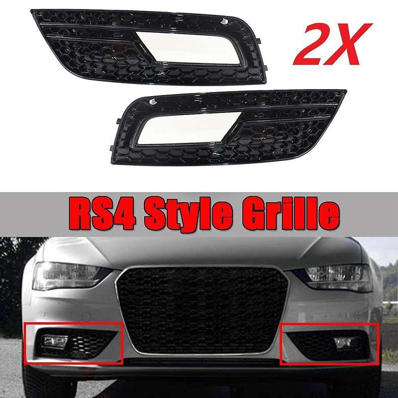 Front Bumper Honeycomb Grill Fog Light Cover for 2013-2016 A4 B8.5 S4 Black 8k0807681 8k0807682