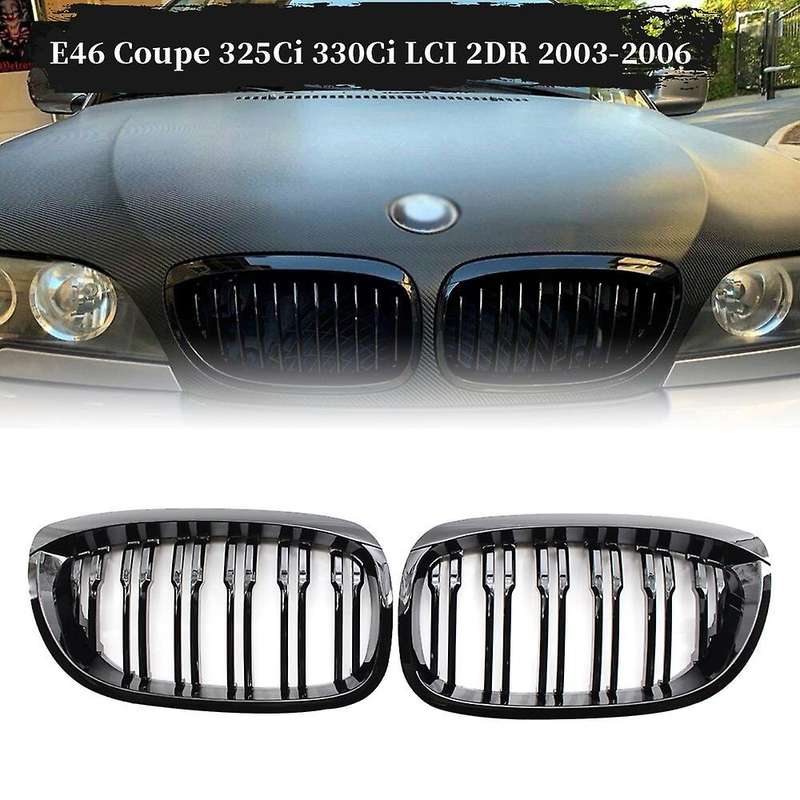 Front Bumper Kidney Double Line Grille Sport Grill Replacement for  E46 3 Series 2-Door Coupe 2003-2