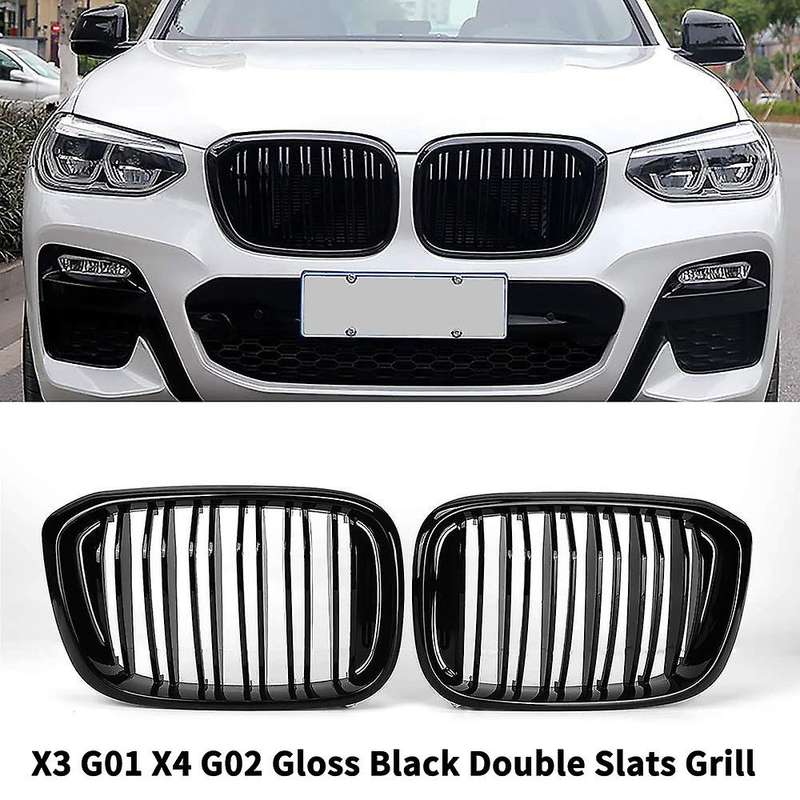 Front Bumper Kidney Grill Replacement Dual Slat Grilles for X3 G01 X4 G02 2018-2020(Gloss Black)X3 G