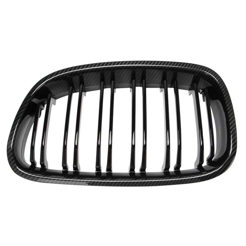 Front Bumper Kidney Grille Dual Line Mesh Grille for 1 Series F20 2011 2012 2013 2014, Carbon Fiber