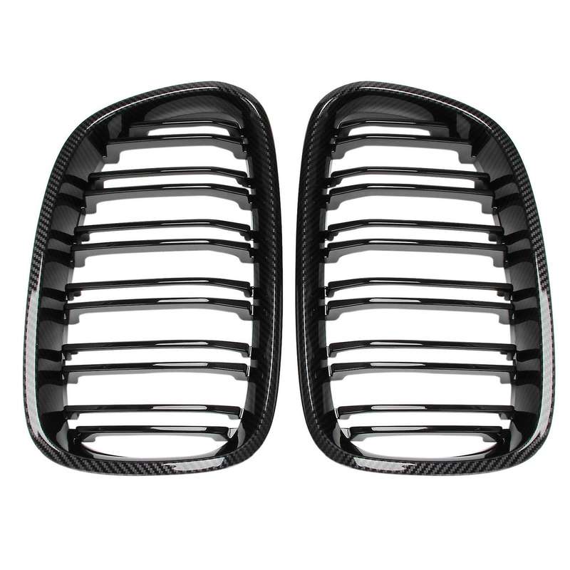Front Bumper Kidney Grille Dual Line Mesh Grille for 1 Series F20 2011 2012 2013 2014, Carbon Fiber