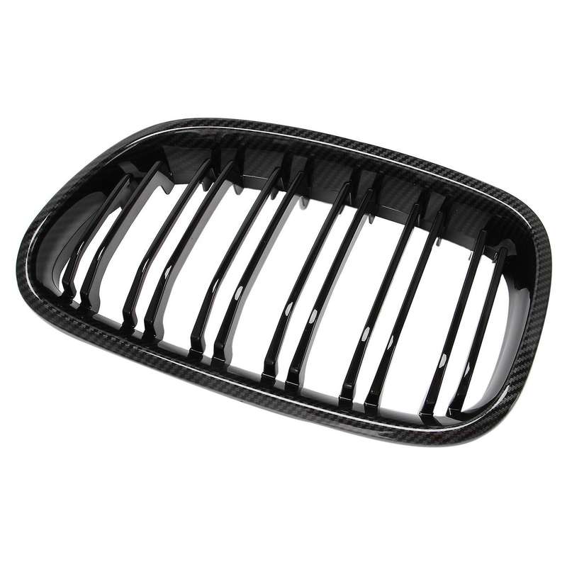 Front Bumper Kidney Grille Dual Line Mesh Grille for 1 Series F20 2011 2012 2013 2014, Carbon Fiber