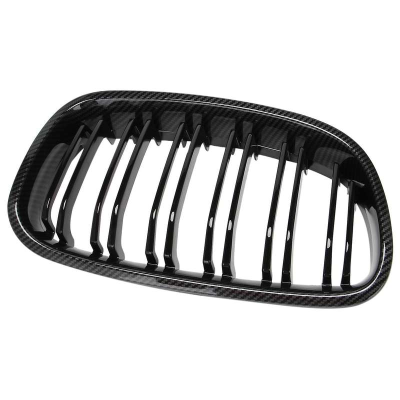 Front Bumper Kidney Grille Dual Line Mesh Grille for 1 Series F20 2011 2012 2013 2014, Carbon Fiber