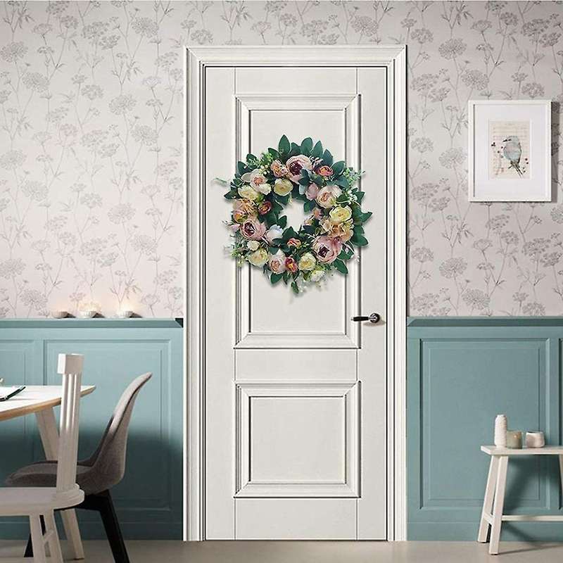 Front Door Wreath Round Silky Artificial Peony Floral Wreath Home Decor for Window Wall Christmas Fe