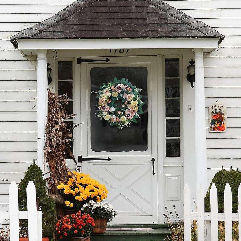 Front Door Wreath Round Silky Artificial Peony Floral Wreath Home Decor for Window Wall Christmas Fe