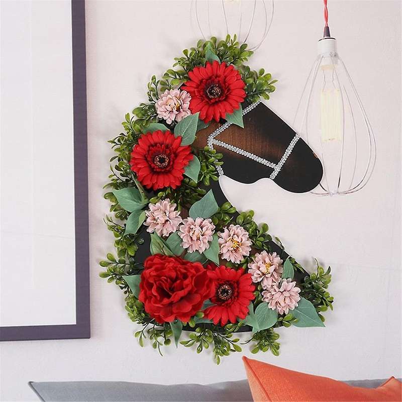 Front Door Wreath Eye Catching Horse Head Shaped Artificial Wreath Holiday Home Party Supplies Decor