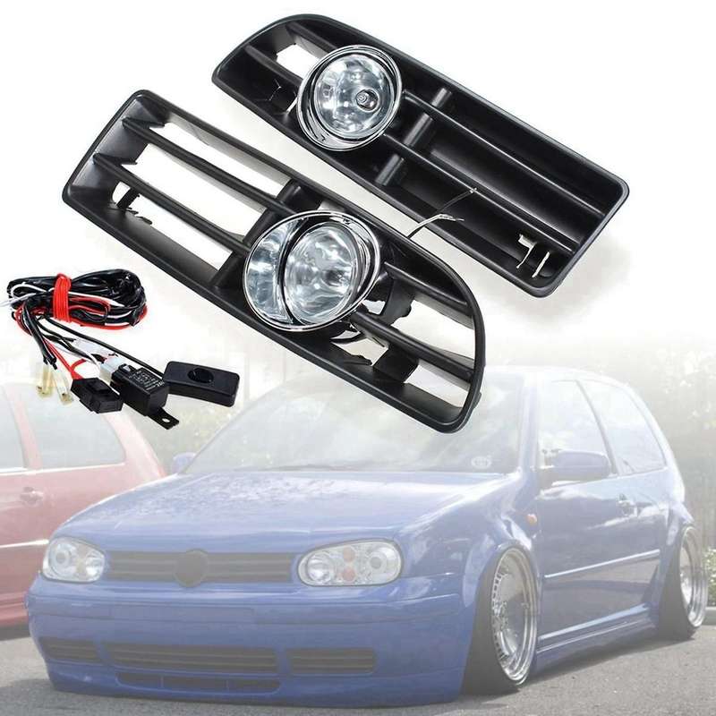 Front Fog Lights Assembly Fog Lamp Grille with Switch Harness Daytime Running Light for Mk4 1998-20