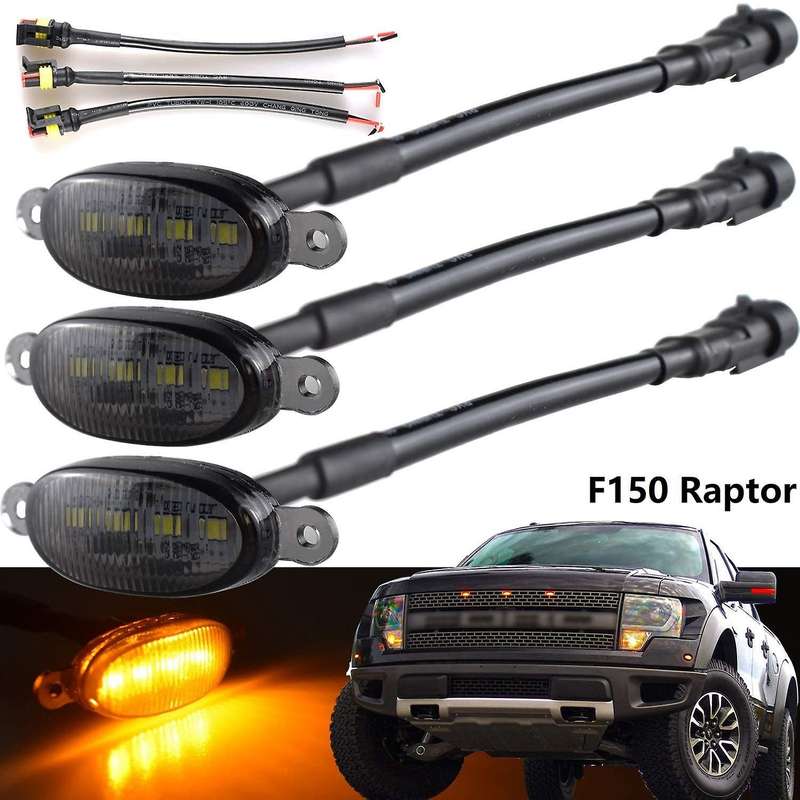 Front Grill Lights for Ford Raptor F150 Grilles 2010-2014 & 2017-2021 Smoked Lens Yellow Led Parkin