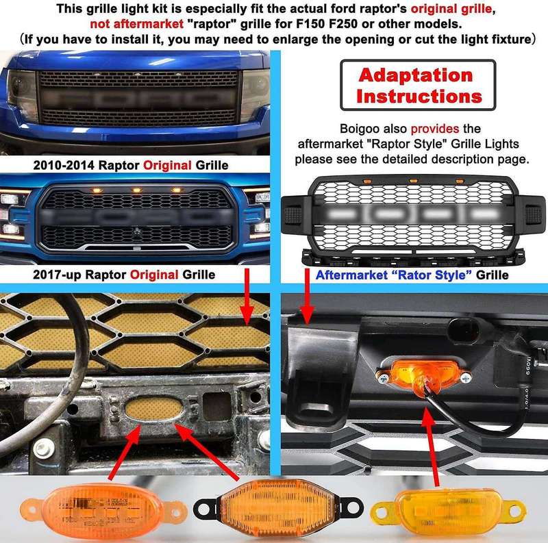 Front Grill Lights for Ford Raptor F150 Grilles 2010-2014 & 2017-2021 Smoked Lens Yellow Led Parkin