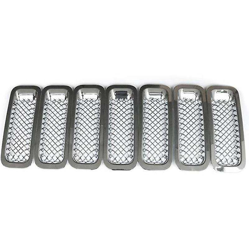 Front Grille Grill Mesh Grille Insert Kit + Angry Eye Style Headlight Lamp Cover Trim for Patriot 20