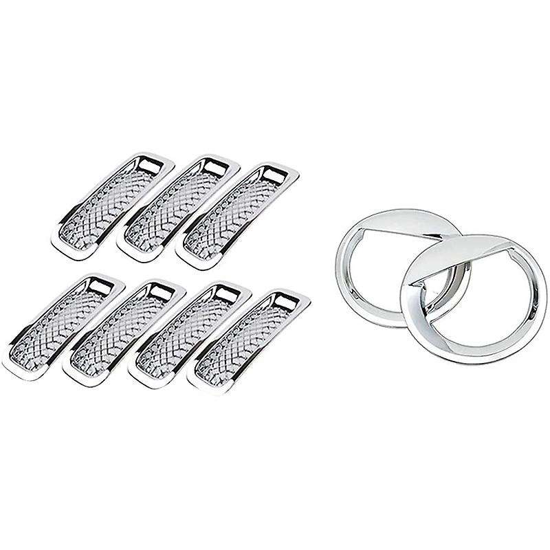Front Grille Grill Mesh Grille Insert Kit + Angry Eye Style Headlight Lamp Cover Trim for Patriot 20