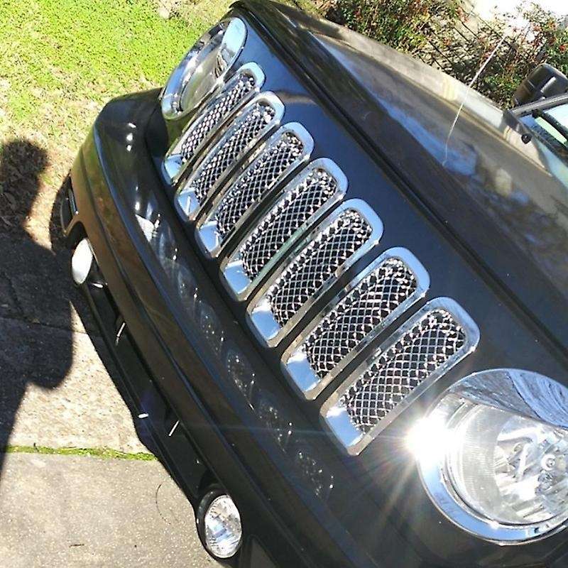 Front Grille Grill Mesh Grille Insert Kit + Angry Eye Style Headlight Lamp Cover Trim for Patriot 20
