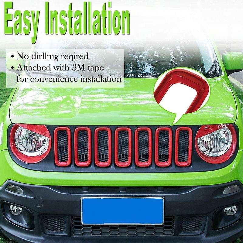Front Grille Inserts Mesh Red ABS Cover Trim for 2015-2018 7Pcs