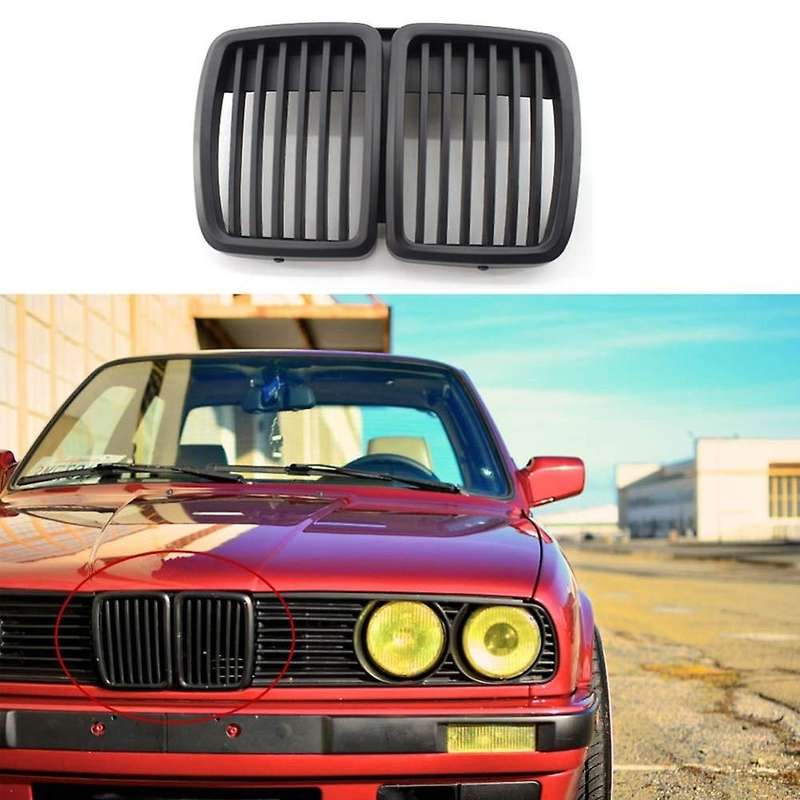 Front Grille Replacement for E30 3-Series Front Hood Bumper Grill Matte Black 1982-1994