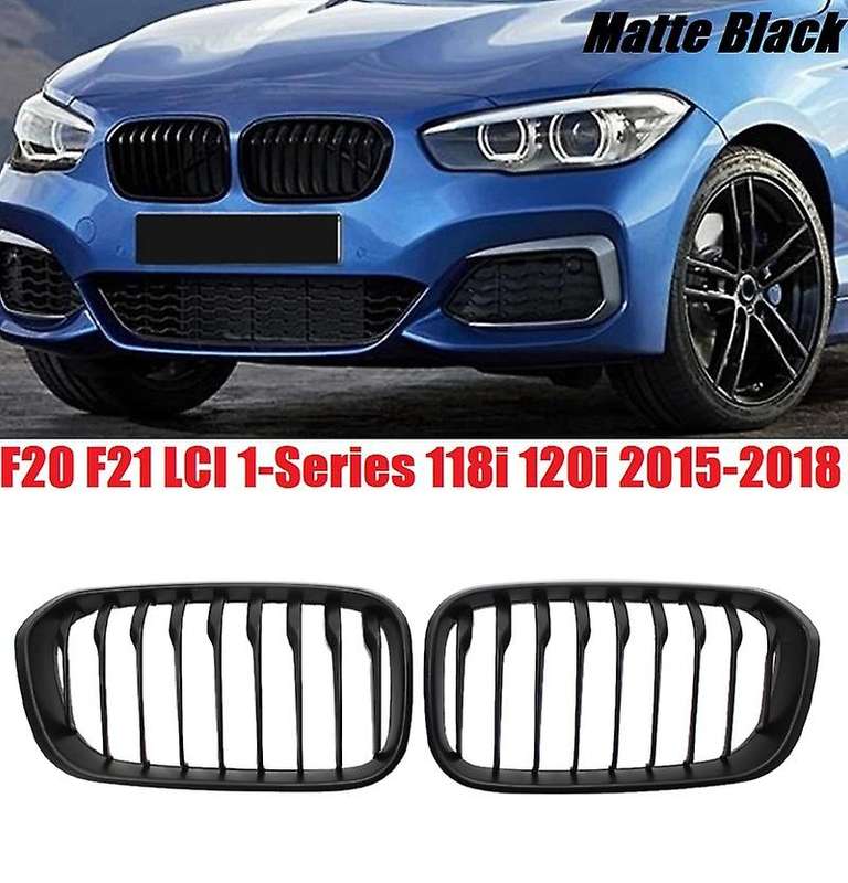 Front Hood Grille Single Slat Kidney Grill Frame Matte Black Fence Grille for- F20 1-Series 120I 201