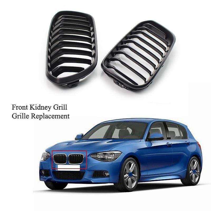 Front Hood Grille Single Slat Kidney Grill Frame Matte Black Fence Grille for- F20 1-Series 120I 201