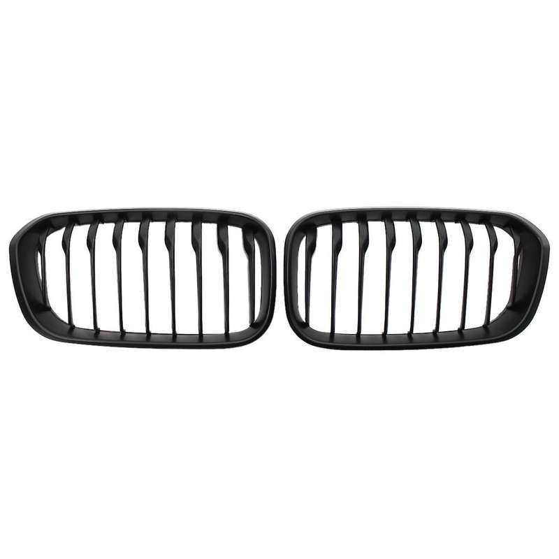 Front Hood Grille Single Slat Kidney Grill Frame Matte Black Fence Grille for- F20 1-Series 120I 201