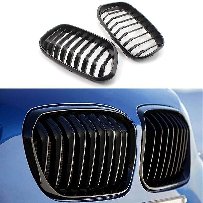 Front Hood Grille Single Slat Kidney Grill Frame Matte Black Fence Grille for- F20 1-Series 120I 201