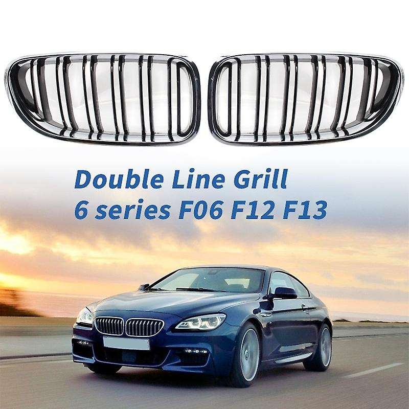 Front Kidney Double Line Grille Sport Grill Replacement for  6 Series F06 F12 F13 Chrome+Black