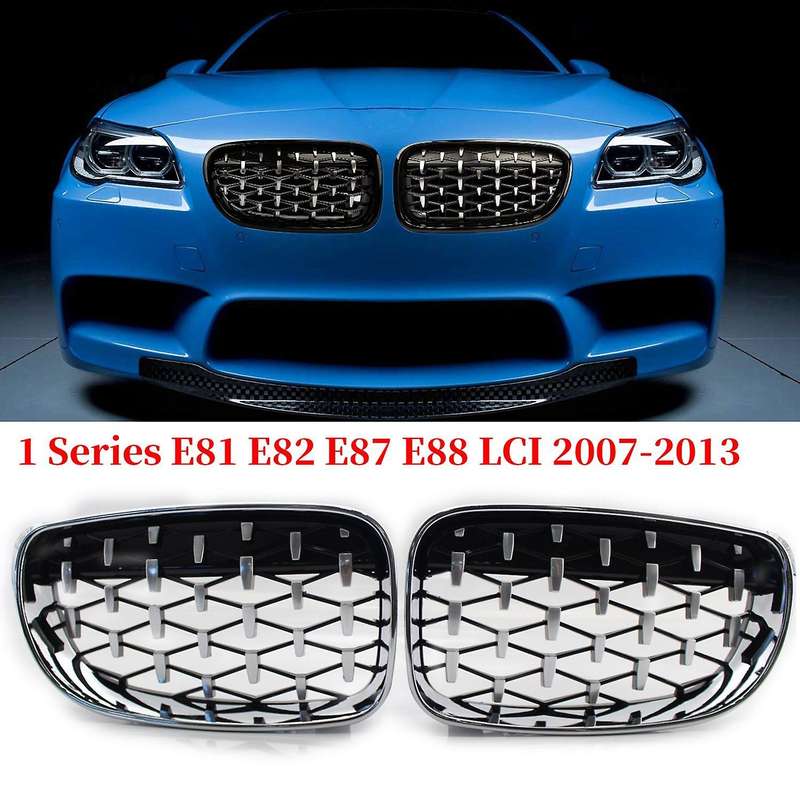 Front Kidney Grill, Front Hood Diamond Grille Meteor Grill for 1 Series E81 E82 E87 E88 2007-2013