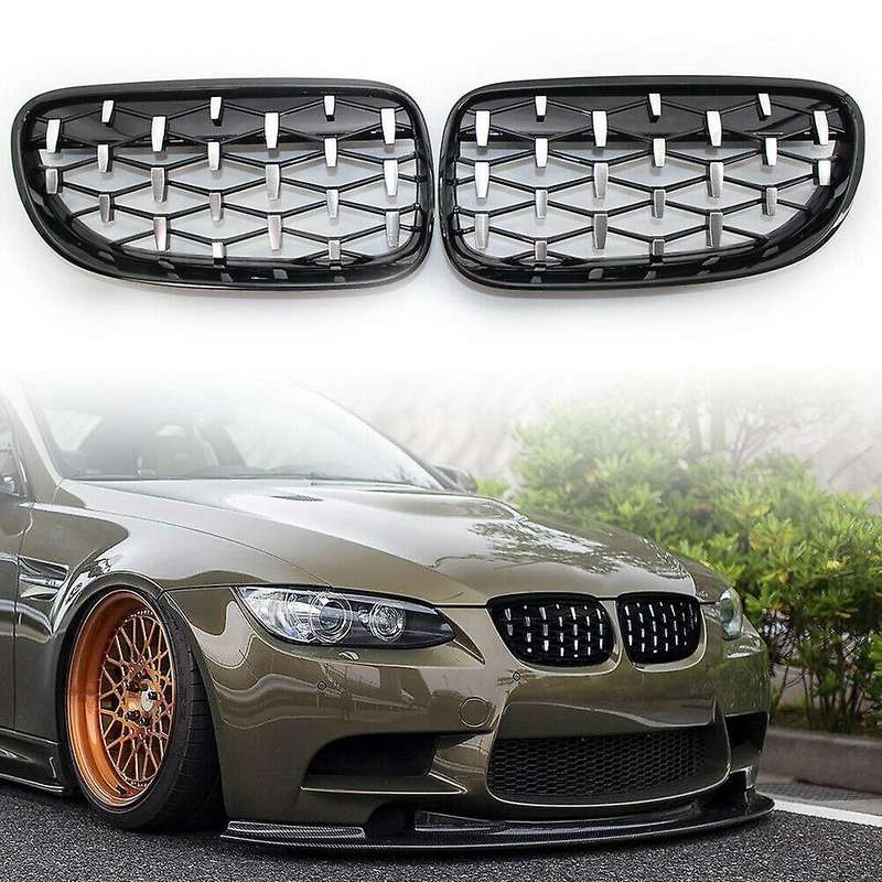Front Kidney Grill, Front Hood Diamond Grille Meteor Grill for 3 Series E92 E93 2010-2015 Gloss Blac