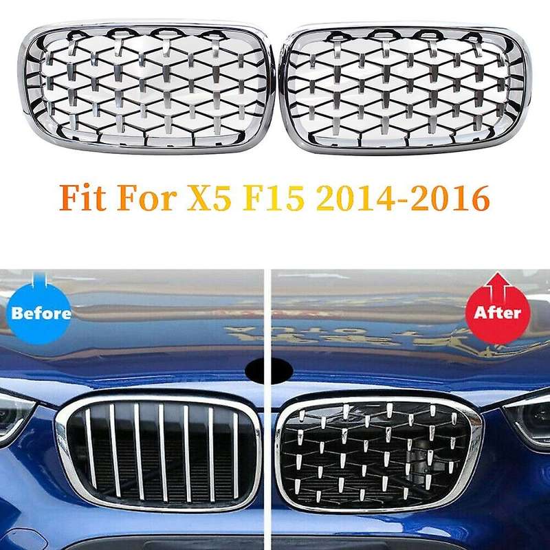 Front Kidney Grill, Front Hood Diamond Grille Meteor Grill for X5 F15 2014-2016