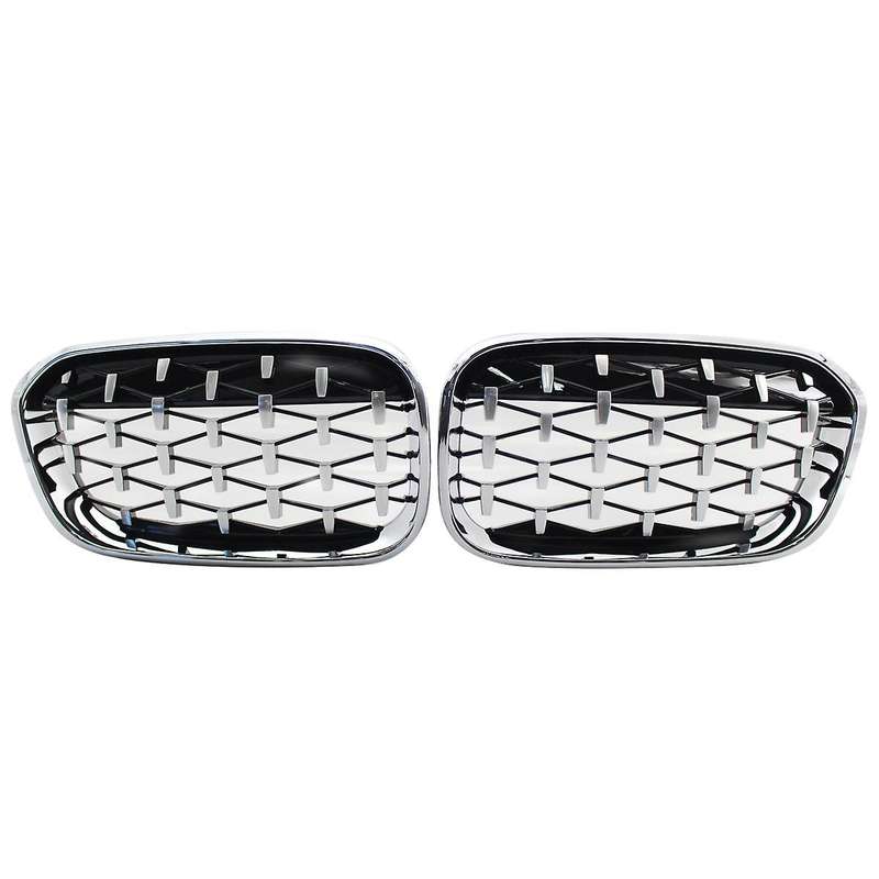 Front Kidney Grill, Front Hood Diamond Grille Meteor Grill for 1 Series F20 2015-2017 Silver
