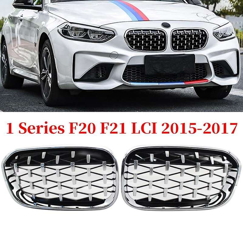 Front Kidney Grill, Front Hood Diamond Grille Meteor Grill for 1 Series F20 2015-2017 Silver