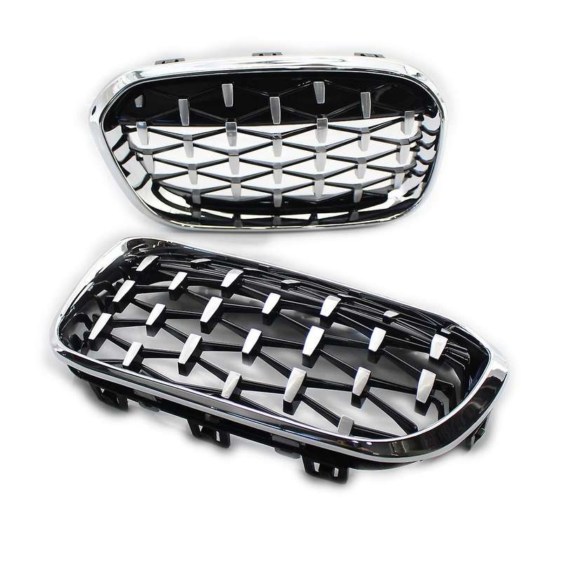 Front Kidney Grill, Front Hood Diamond Grille Meteor Grill for 1 Series F20 2015-2017 Silver