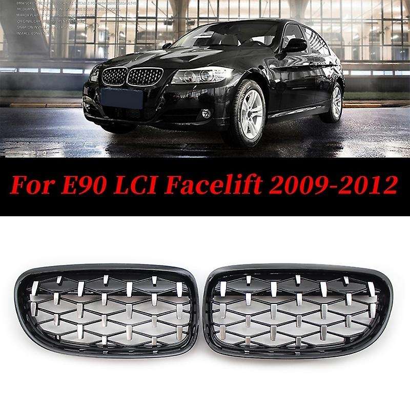 Front Kidney Grill, Front Hood Diamond Grille Meteor Grill for 3 Series E90 E91 2009-2012 Gloss Blac