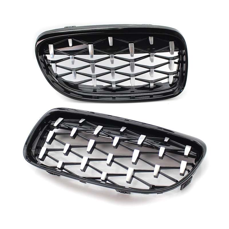 Front Kidney Grill, Front Hood Diamond Grille Meteor Grill for 3 Series E90 E91 2009-2012 Gloss Blac