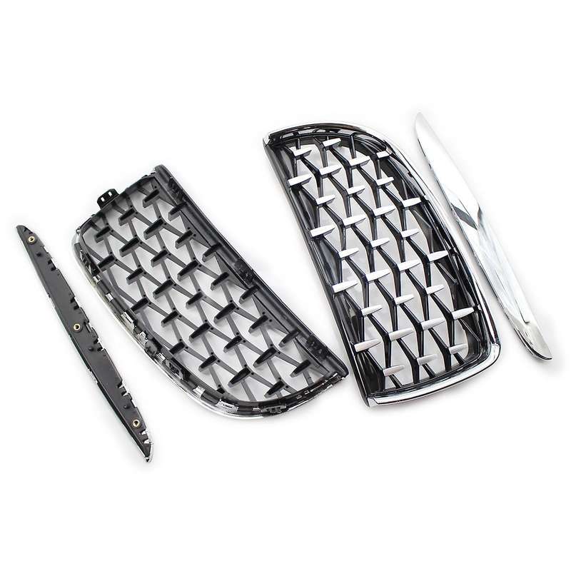 Front Kidney Grill, Front Hood Diamond Grille Meteor Grill for 3 Series Sedan E90 E91 2005-2008