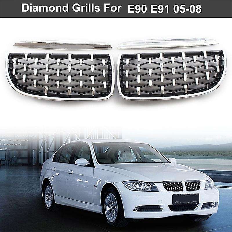 Front Kidney Grill, Front Hood Diamond Grille Meteor Grill for 3 Series Sedan E90 E91 2005-2008
