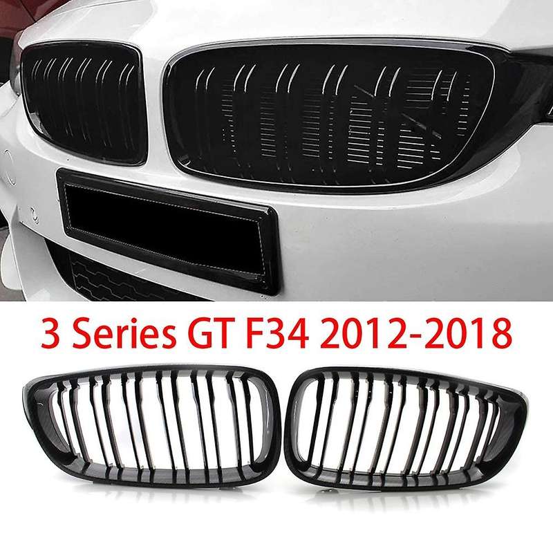 Front Kidney Grille Grill Gloss Black Carbon Fiber Double Line for 3 Series GT/F34 2012-2018